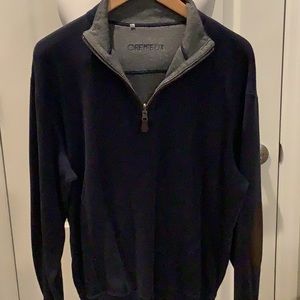 Men’s Cremieux long sleeve navy knit top with suede elbow patches